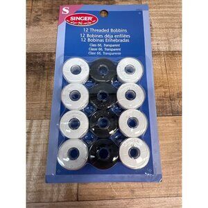 SINGER Class 66 Threaded Transparent Bobbins #30027 Black & White, 12-Count